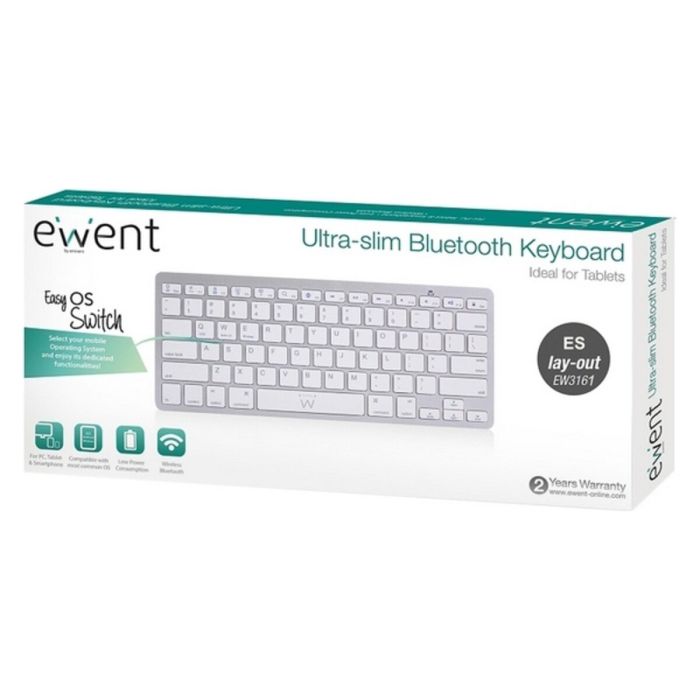 Teclado Bluetooth Ewent EW3161 Blanco Plateado QWERTY 3