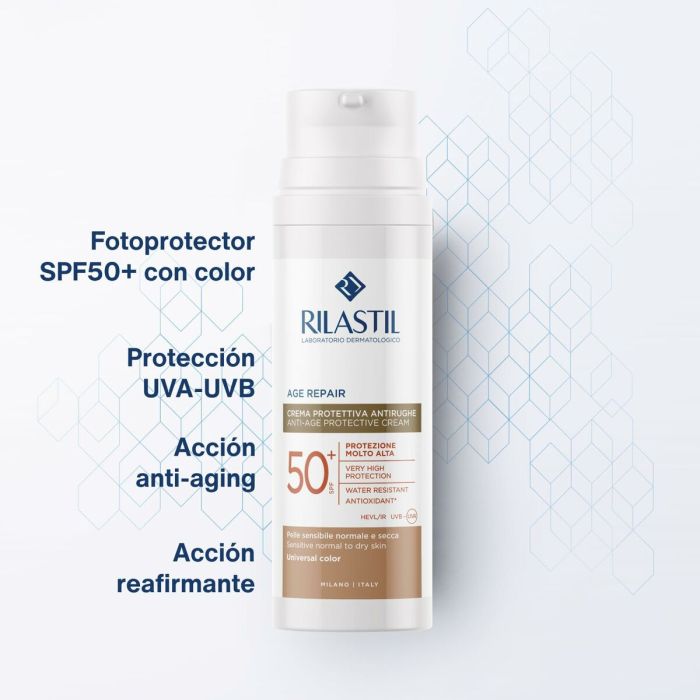 Protector Solar con Color Rilastil Age Repair SPF 50+ 50 ml Antiedad 2