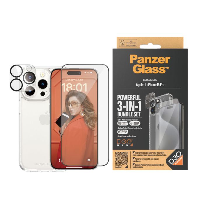 Protector de Pantalla para Móvil Panzer Glass B1173+2810 Apple iPhone 15 Pro 4