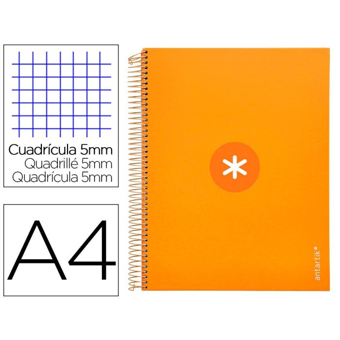 Cuaderno Espiral A4 Micro Antartik Tapa Forrada120H 100 gr Cuadro 5 mm 5 Banda4 Taladros Color Mostaza