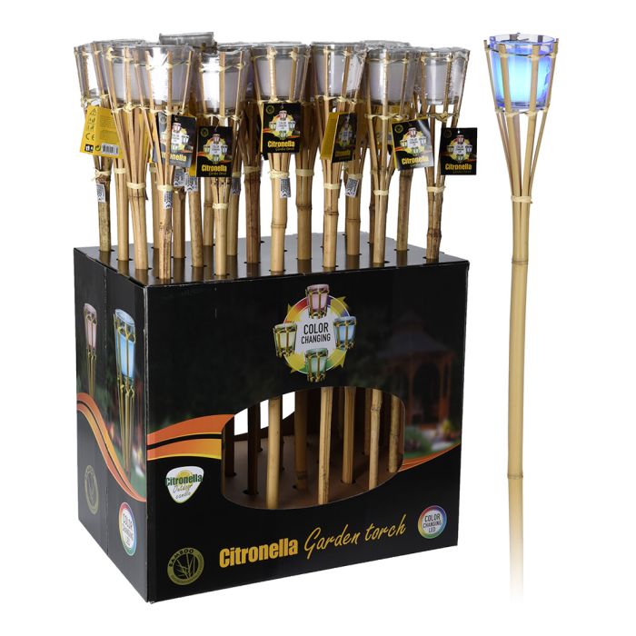 Antorcha de bamboo color natural con vela led rgb y perfumada a pilas 77cm 1