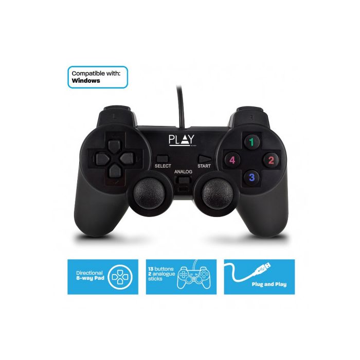 Play PL3330 mando y volante Gamepad PC Analógico/Digital USB 2.0 Negro 1