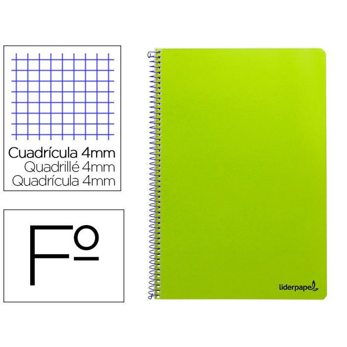 Cuaderno Espiral Liderpapel Folio Smart Tapa Blanda 80H 60 gr Cuadro 4 mm Con Margen Color Verde 10 unidades