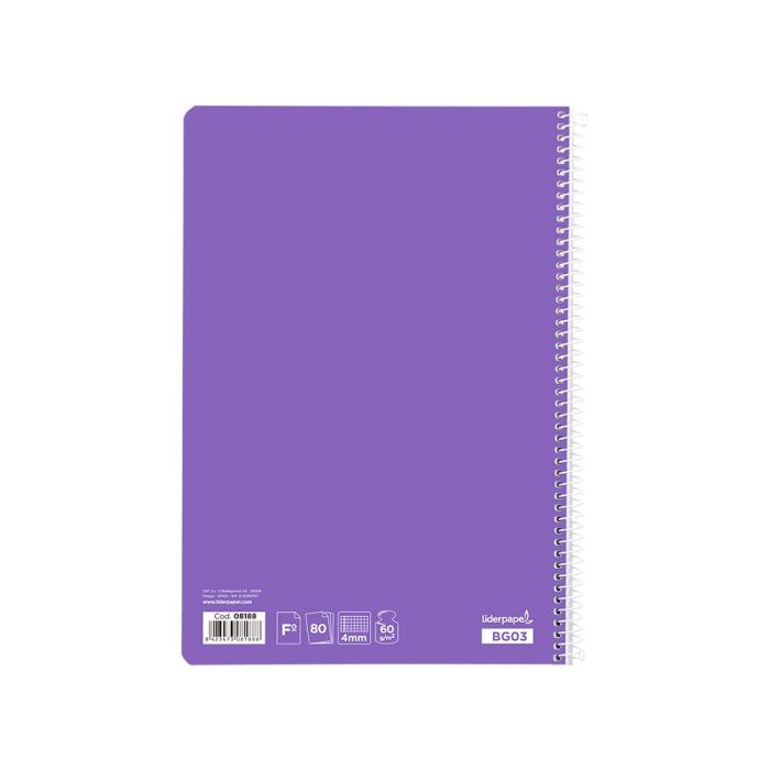 Cuaderno Espiral Liderpapel Folio Smart Tapa Blanda 80H 60 gr Cuadro 4 mm Con Margen Color Violeta 10 unidades