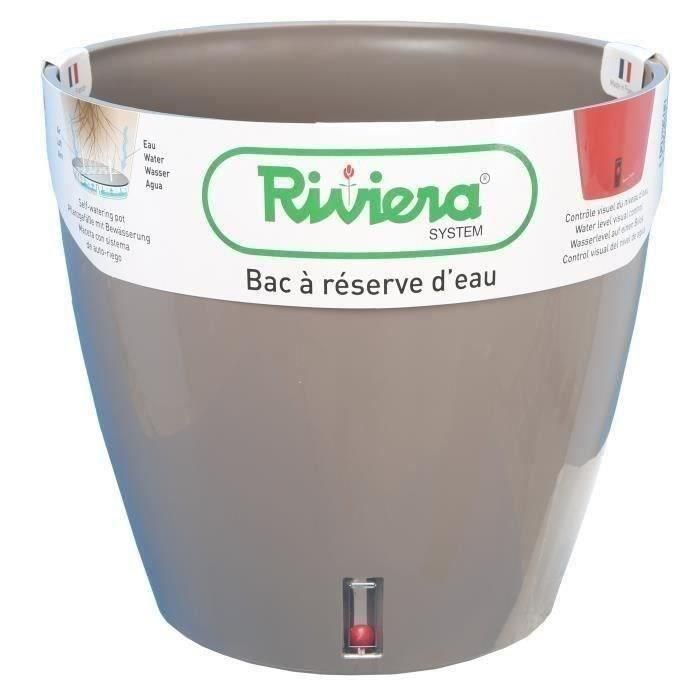 Riviera Eva Nueva Maceta redonda de plástico con reserva de agua Ø 46 cm, 49 L, Taupe Riviera Eva Nueva Maceta redonda de plástico con reserva de agua Ø 46 cm, 49 L, Taupe