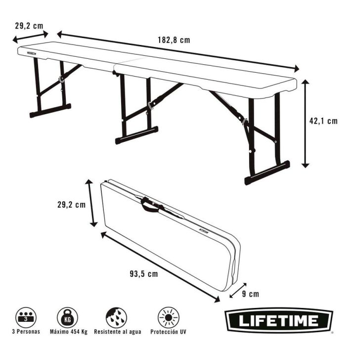 Banco Lifetime Blanco Plegable 183 x 42 x 29 cm 1