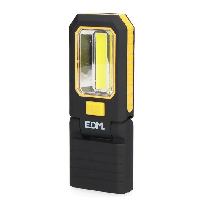 Edm Linterna LED COB XL 150 lm y 3 Mini LED 7 lm, con Gancho, Imán y Base 180° - Pilas AAA Incluidas, IP20, ABS Amarillo/Negro