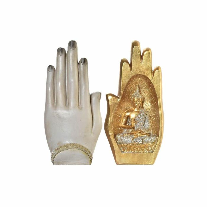 Figura Decorativa DKD Home Decor Gris Dorado Buda Resina (10 x 7,2 x 20,9 cm) (2 Unidades) 2