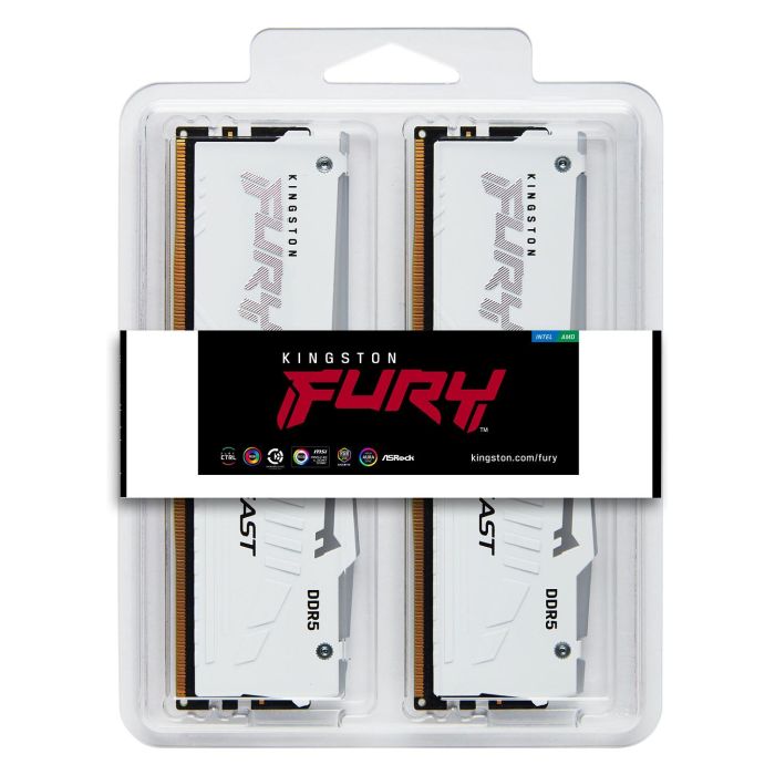 Kingston Fury Beast 32GB (2x16GB) DDR5 5600MT/s CL36 DIMM Kit Blanco RGB EXPO para PC 4