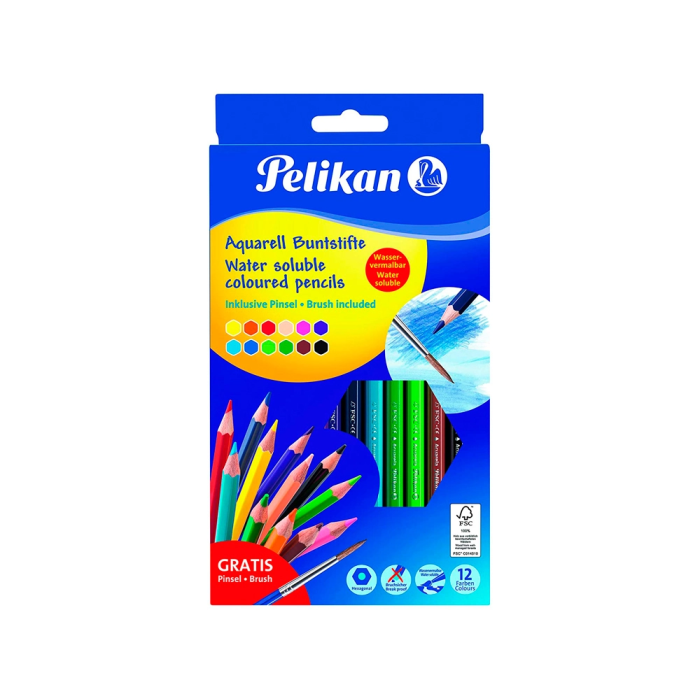 Lapices De Colores Pelikan Aquarell Hexagonal + Pincel Estuche De 12 (700672) 1