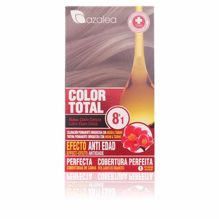 Azalea #8,1 COLOR TOTAL Tinte de Pelo Permanente Rubio Claro Ceniza con Aceite de Argán y Tsubaki, cubre canas 1 unidad Azalea #8,1 COLOR TOTAL Tinte de Pelo Permanente Rubio Claro Ceniza con Aceite de Argán y Tsubaki, cubre canas 1 unidad