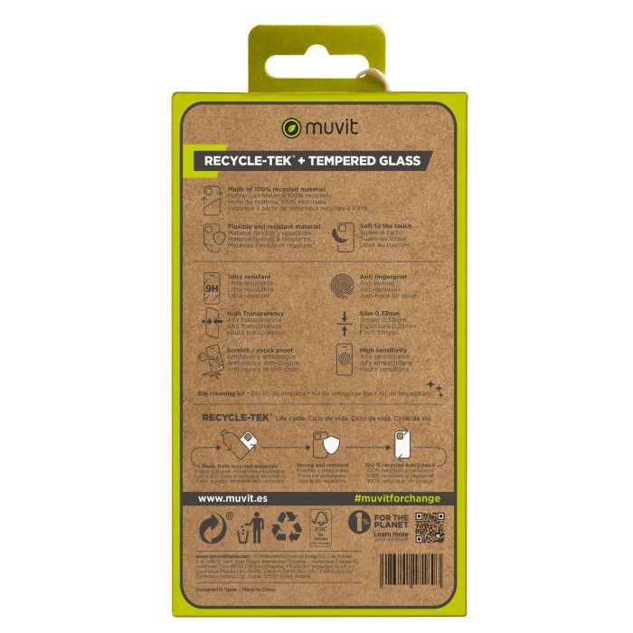 Muvit Funda para iPhone 15 + Protector de Cristal - Material Reciclado y Reciclable, Pack Eco Responsable 3 Muvit Funda para iPhone 15 + Protector de Cristal - Material Reciclado y Reciclable, Pack Eco Responsable 3