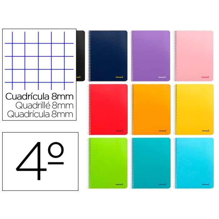 Cuaderno Espiral Liderpapel Cuarto Smart Tapa Blanda 80H 60 gr Cuadro 8 mm Con Margen Colores Surtidos 10 unidades