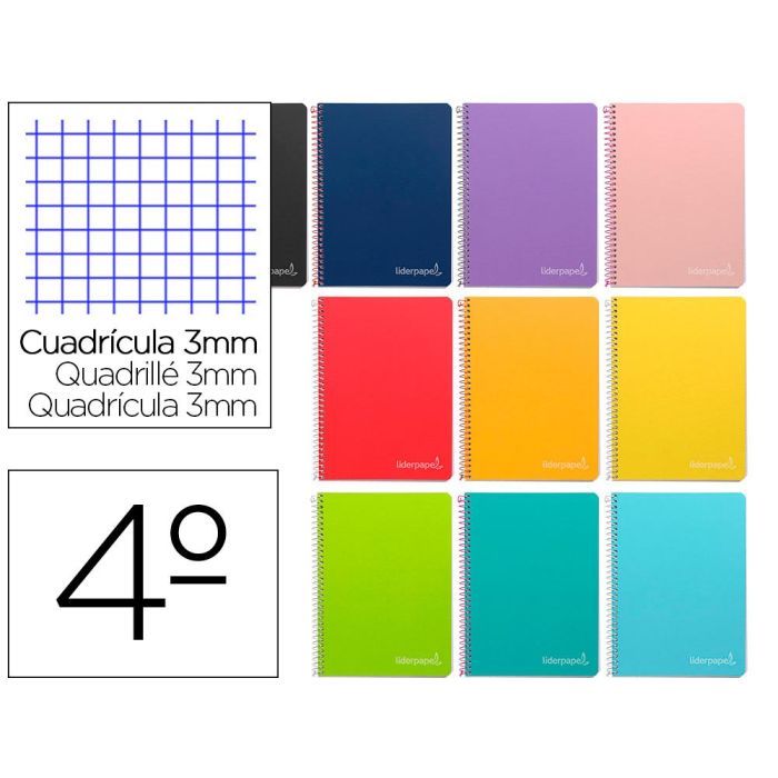 Cuaderno Espiral Liderpapel Cuarto Witty Tapa Dura 80H 75 gr Cuadro 3 mm Con Margen Colores Surtidos 10 unidades