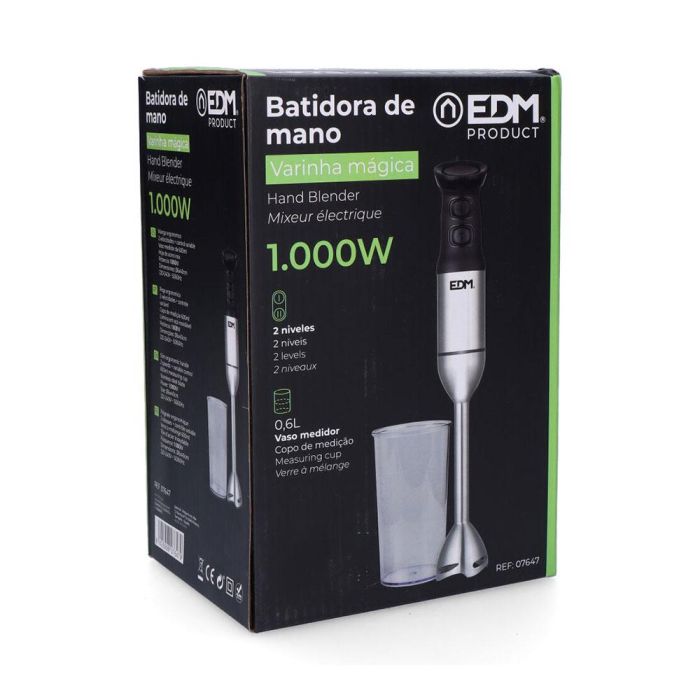 Edm Batidora de mano 1000W, mango ergonómico, 2 velocidades + turbo, vaso mezclador 600ml, cuchillas acero inoxidable 1 Edm Batidora de mano 1000W, mango ergonómico, 2 velocidades + turbo, vaso mezclador 600ml, cuchillas acero inoxidable 1
