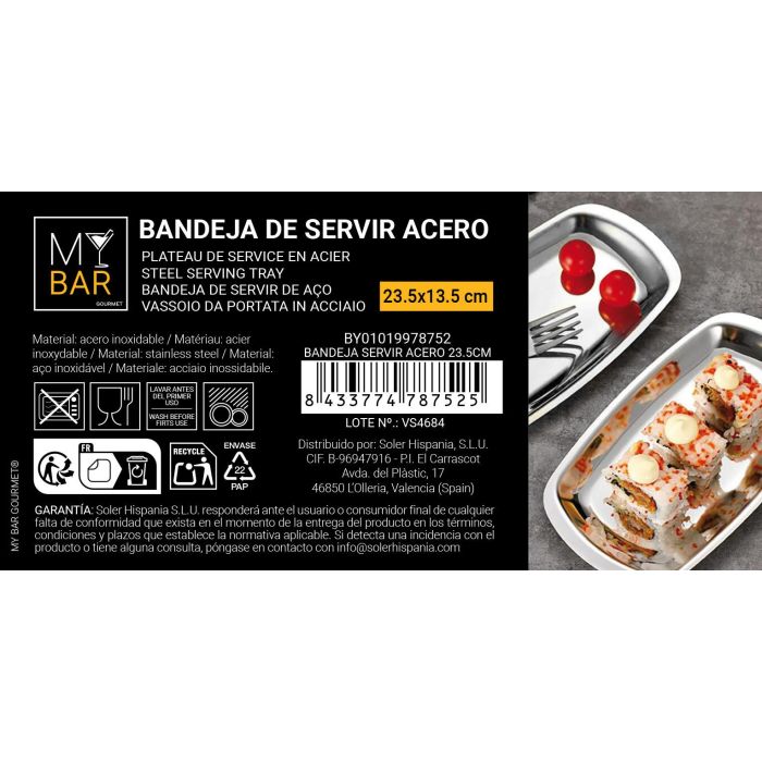 # -96- Bandeja Servir Acero 23.5Cm My Bar (24 Unidades) 4 # -96- Bandeja Servir Acero 23.5Cm My Bar (24 Unidades) 4