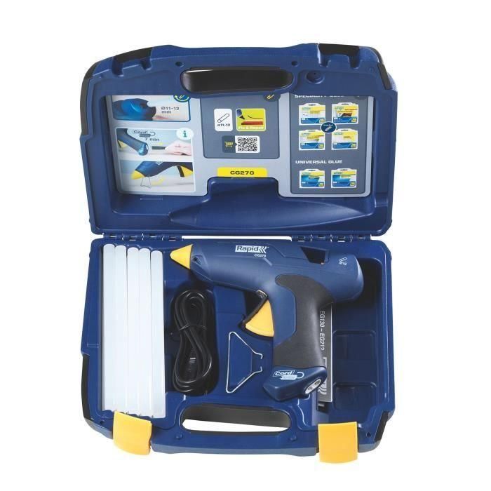 Rapid CG270 Pistola de pegamento inalámbrica con 7 minutos de autonomía, versátil para interiores y exteriores, incluye 10 barras de cola 2 Rapid CG270 Pistola de pegamento inalámbrica con 7 minutos de autonomía, versátil para interiores y exteriores, incluye 10 barras de cola 2