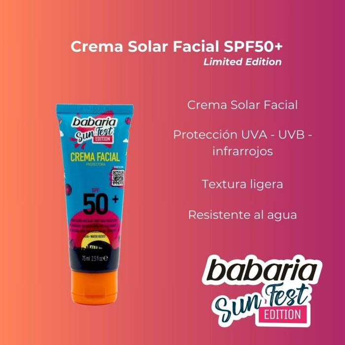 Protector Solar Facial Babaria Sun Fest SPF 50+ 75 ml Edición limitada Crema 4
