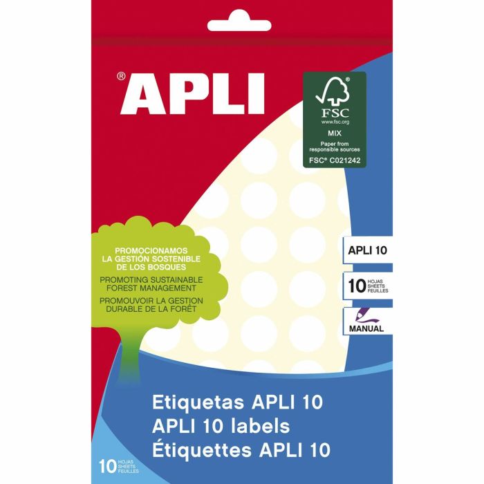 Etiquetas adhesivas Apli Blanco Ø 1,3 cm 10 Hojas (10 Unidades) 1