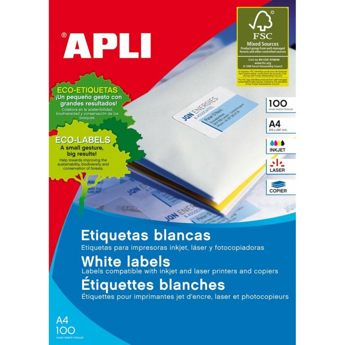 Apli Etiquetas Adhesivas 99,1x34 mm Inkjet-Láser C-Romos 16 X 100H Blanco