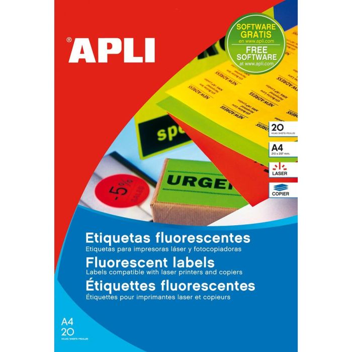 Apli Etiquetas Adhesivas Circulares Ø60 mm Láser 12 X 20H Amarillo Fluorescente