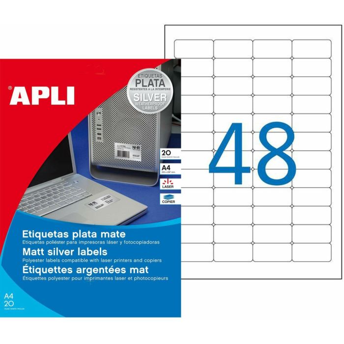 Etiquetas adhesivas Apli Plateado Metalizado 45,7 x 21,2 mm Plata 20 Hojas 2