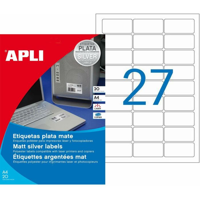 Etiquetas adhesivas Apli Plateado Metalizado 63,5 x 29,6 mm 20 Hojas 2