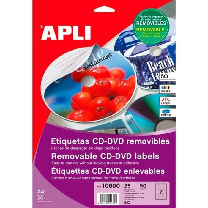 Etiquetas para Impresora Apli CD/DVD Ø 114 mm Blanco Ø 117 mm