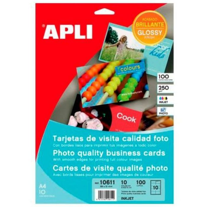 Apli Tarjetas De Visita Cantos Rectos 89x51 mm 250 gr Blanco Brillante -10 Hojas-