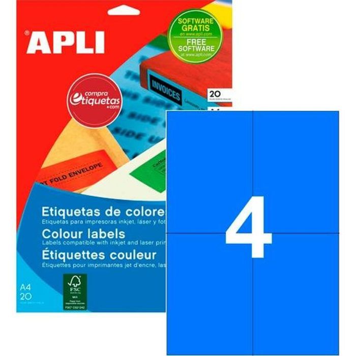 Etiquetas para Impresora Apli Azul 20 Hojas 105 x 148 mm