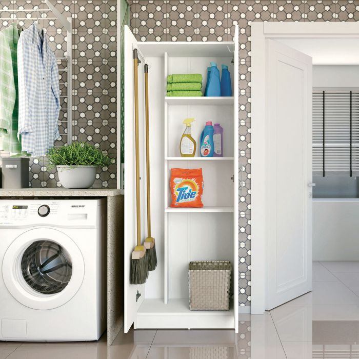 Armario Escobero Alexandra House Living Blanco Madera MDP 61 x 170 x 31 cm 2 puertas 3
