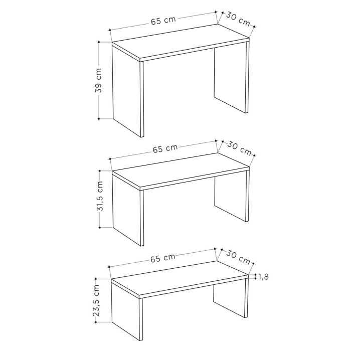 Juego de 3 mesas Alexandra House Living Blanco Madera MDP 32 x 65 x 30 cm 24 x 65 x 30 cm 39 x 65 x 30 cm 1