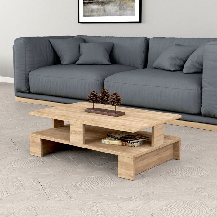 Mesa de Centro Alexandra House Living Roble Madera MDP 80 x 28 x 50 cm Doble altura 2