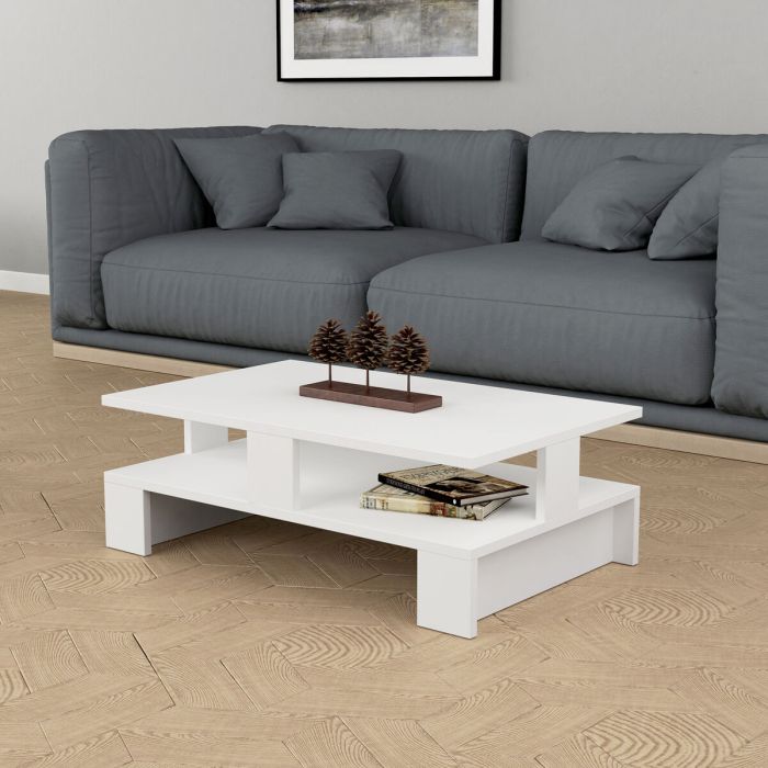 Mesa de Centro Alexandra House Living Blanco Madera MDP 80 x 28 x 50 cm Doble altura 2