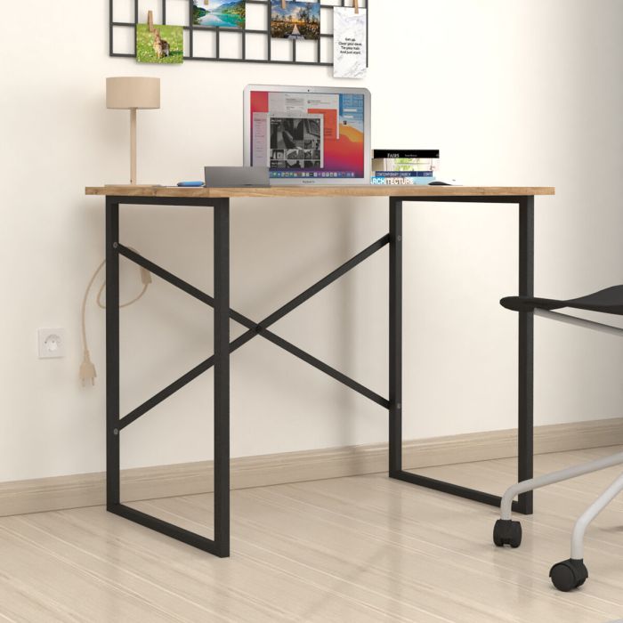 Mesa de Escritorio Alexandra House Living Negro Roble Metal Madera MDP 90 x 75 x 60 cm industrial 3