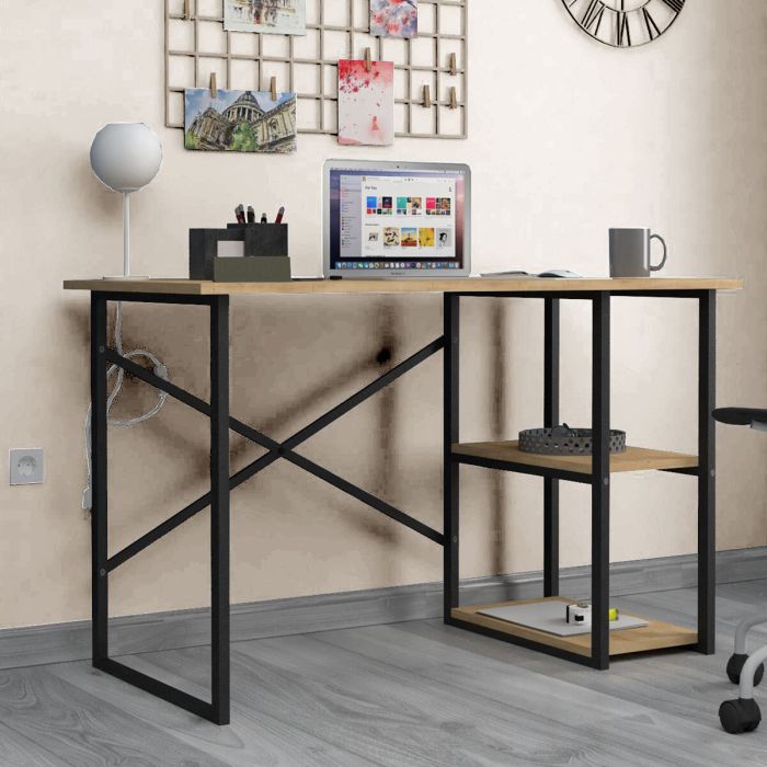 Mesa de Escritorio Alexandra House Living Negro Roble Metal Madera MDP 120 x 75 x 60 cm industrial 3