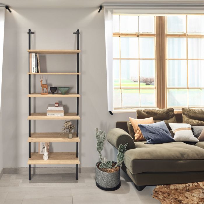 Librería Alexandra House Living Negro Roble Metal Madera MDP 60 x 181 x 20 cm Escalera industrial 6 Estantes 3 Librería Alexandra House Living Negro Roble Metal Madera MDP 60 x 181 x 20 cm Escalera industrial 6 Estantes 3