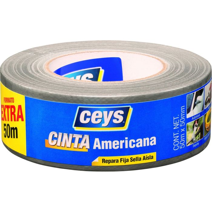 Cinta americana Ceys Plateado (50 m x 50 mm)