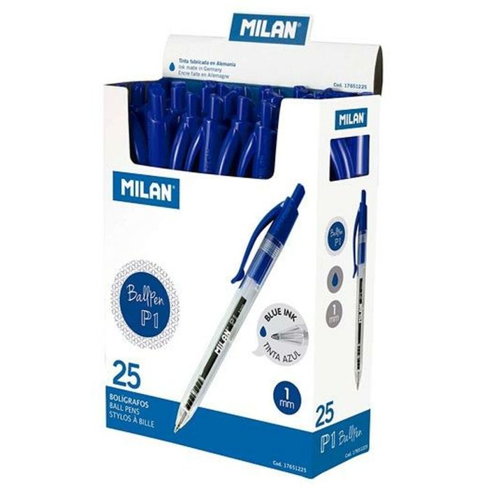 Bolígrafo Milan P1 Azul 1 mm (25 Unidades) 1