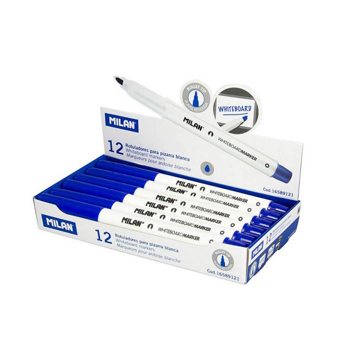 Caja de 12 rotuladores azules ø3,7mm para pizarra blanca milan