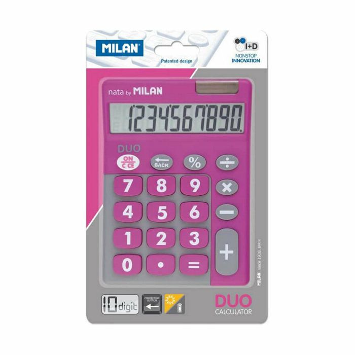 Blister calculadora duo 10 digitos rosa teclas grandes milan