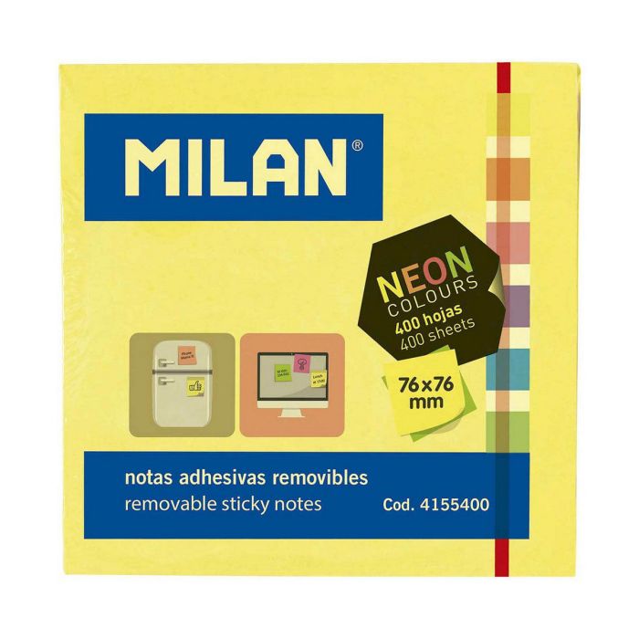 Bloc de Notas Milan Neon Autoadhesivo Amarillo (7,6 x 7,6 cm) 1