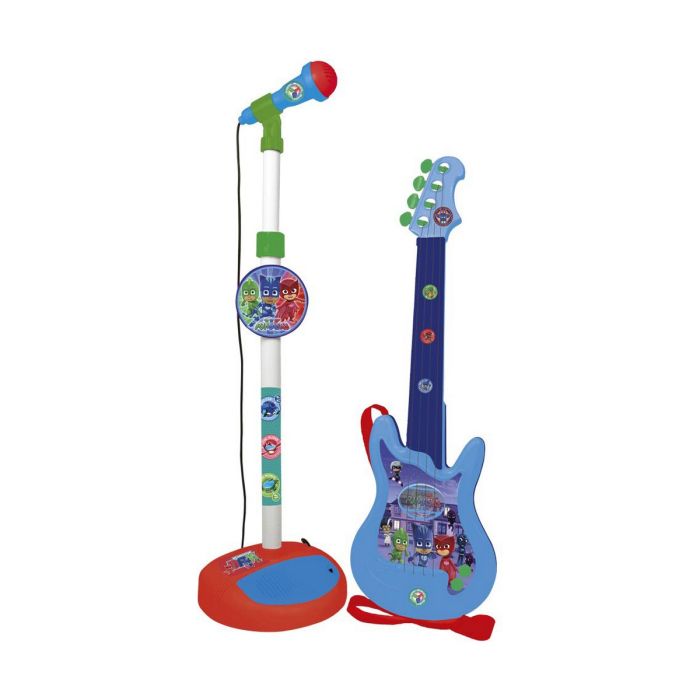 Guitarra y microfono de pie pj masks con amplificador (altura regulable)