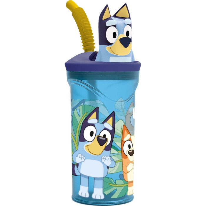 Vaso con Pajita Bluey Azul cielo PVC 3D 360 ml