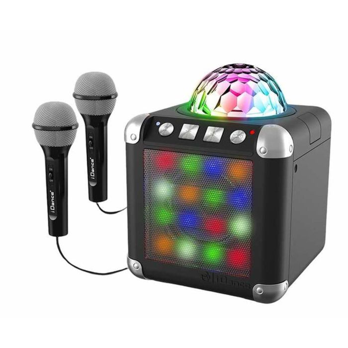 Karaoke con 2 microfonos, luces led y disco ball cube sing 300. con 20 tipos de luces, discoball. conexión con bluetooth