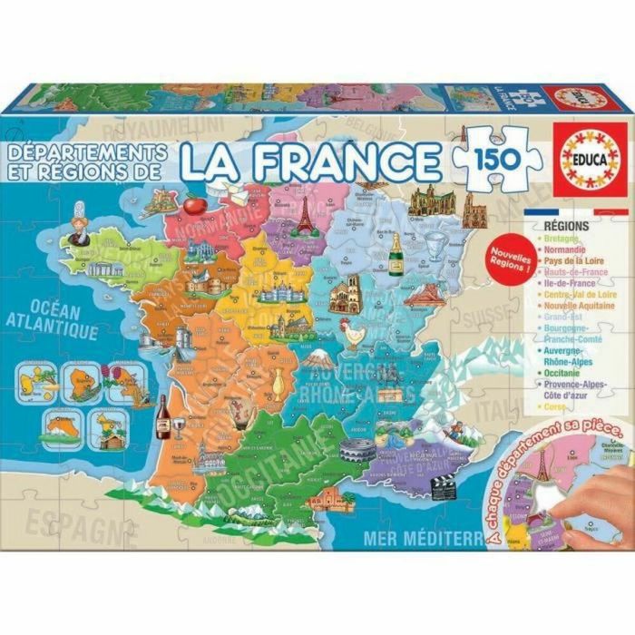 Puzzle Infantil Educa Departments and Regions of France 150 Piezas Mapa