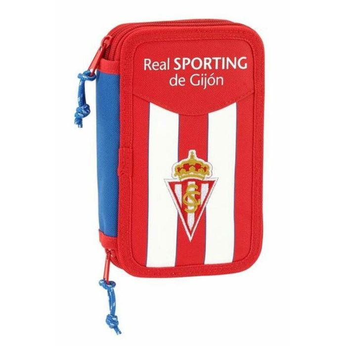 Plumier Doble Real Sporting de Gijón Blanco Rojo 12.5 x 19.5 x 4 cm (28 piezas)