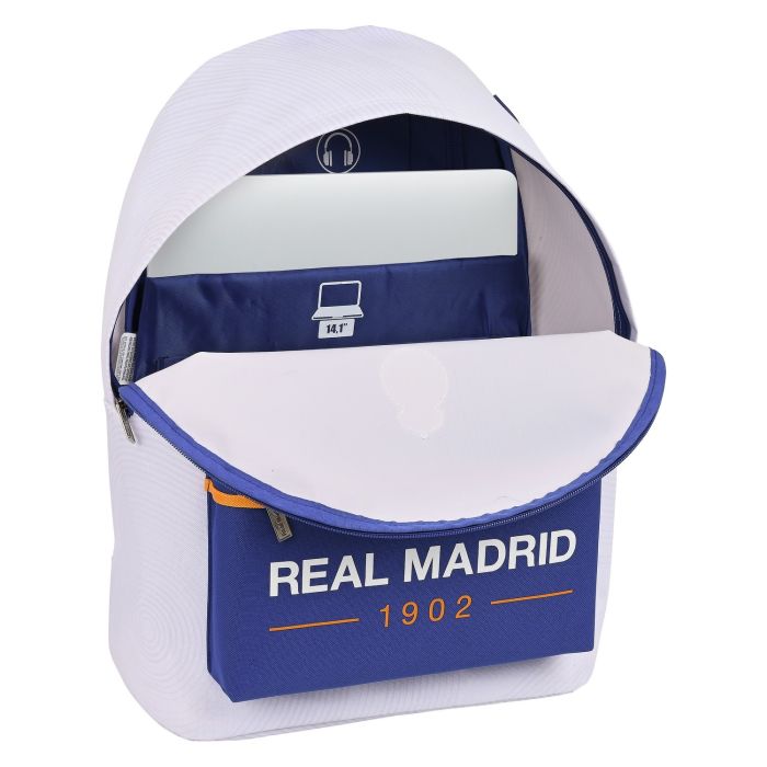 Mochila para Portátil con Salida de Auriculares Real Madrid C.F. Azul Blanco 2