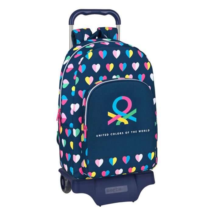 Mochila Escolar con Ruedas Benetton Corazones Azul marino 30 x 46 x 14 cm Bixoto