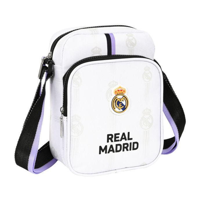 Bolso Bandolera Real Madrid C.F. Negro Blanco (16 x 22 x 6 cm)